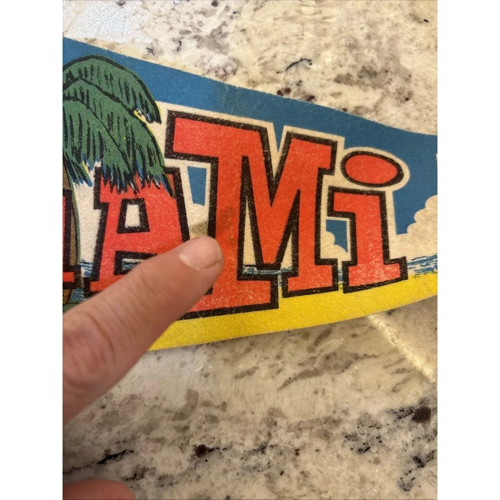 Vintage 1970s Miami Beach Florida Pennant Golf Marlin Bathing Suit Fishing Flag